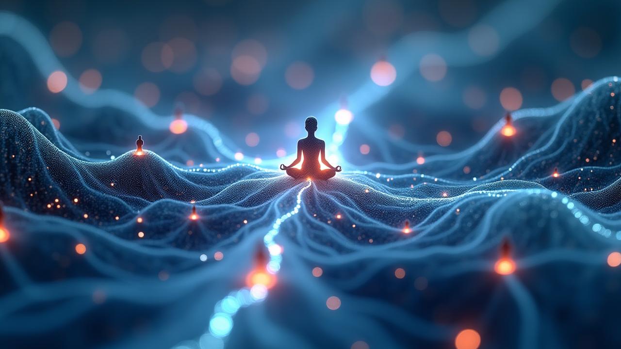 Abstract representation of artificial intelligence and personalized data networks, glowing with soft light.